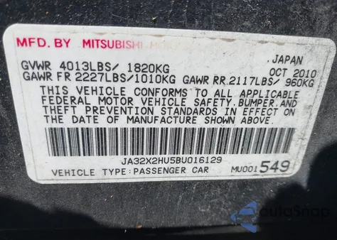 2011 Mitsubishi Lancer Sportback Es z USA, uszkodzony, nr VIN JA32X2HU5BU016129